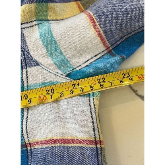 Chico’s Design Women’s Plaid Linen Button Down Shirt Sz 12 (Chico Sz 2) Blue - Picture 8 of 9